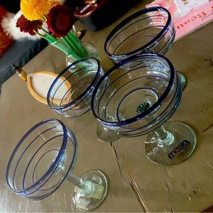 Set of 4 Novica Handblown Glass Margarita Glasses